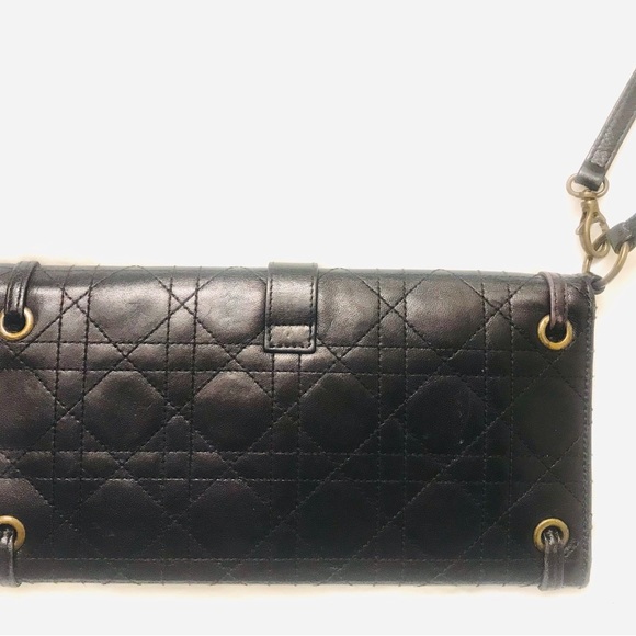 Christian Dior Cannage Vintage Wristlet Clutch Wallet  Black Leather (AUTHENTIC) - Picture 5 of 12